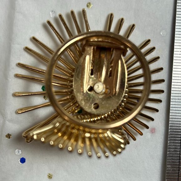 Huge Vintage Atomic Midcentury Modernist Gold Brooch Scarf Clip Holder W Germany - Picture 2 of 6